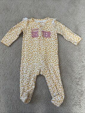 Carter's White & Yellow Floral 'Little Sister' Footed One-Piece - 9 months
